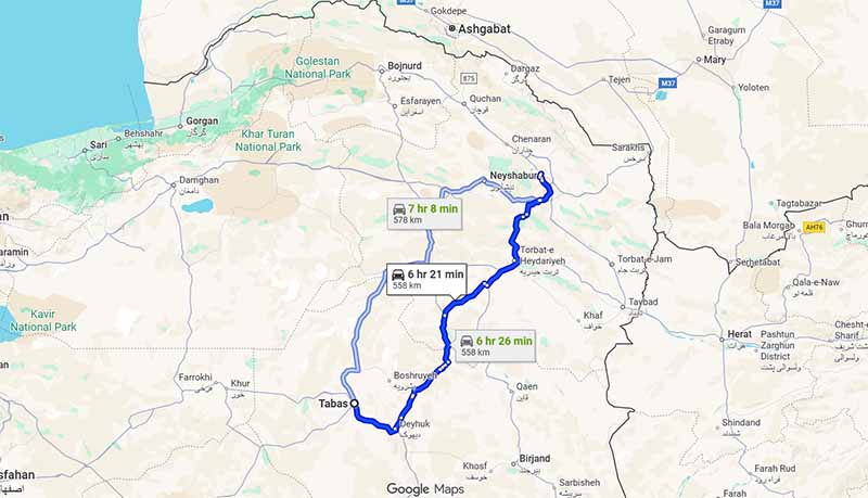 فاصله طبس تا مشهد