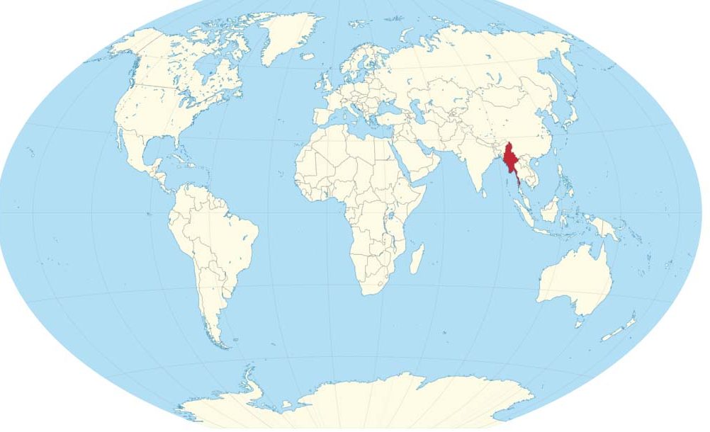 کشور میانمار در نقشه جهان