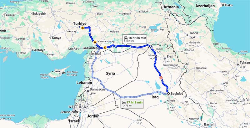 مسیر 4: از طریق سوریه (مسیر حمص - حلب)