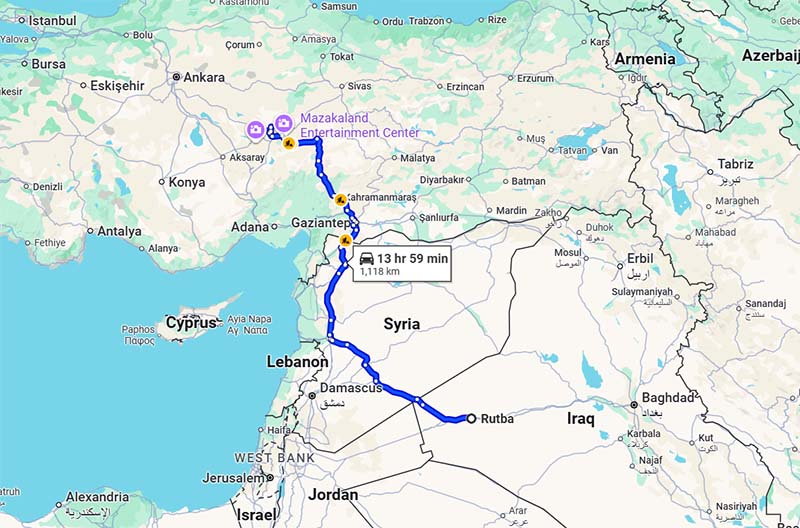 مسیر 5: مسیر جنوبی از رطبه (Rutbah) به سوریه، پالمیرا، حمص، حلب، ترکیه