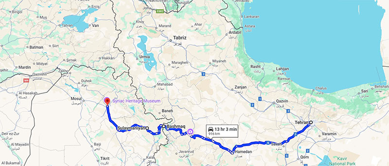 مسیر تهران تا باشماق و سلیمانیه و بعد اربیل عراق