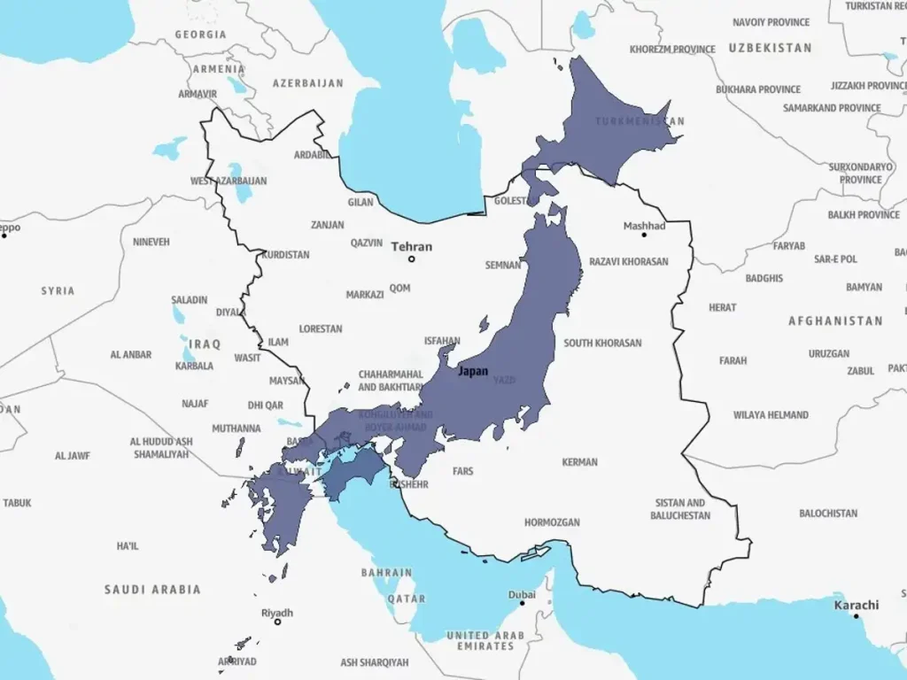 مساحت ایران چند برابر ژاپن است؟